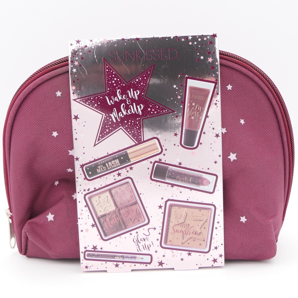 Sunkissed Wake Up & Makeup 7 Pc Set - 6 Full Size Items & Makeup Bag